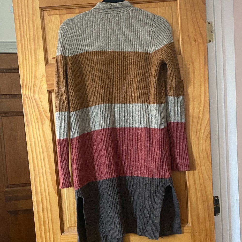 LOFT Long Colorblock Ribbed Open Front Cardigan Sweater Small - Picture 8 of 12